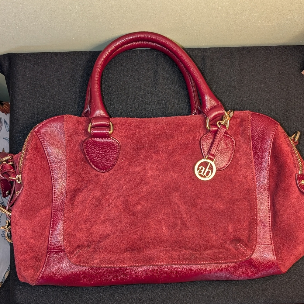 Audrey Brooke Maroon Suede and Leather Handbag